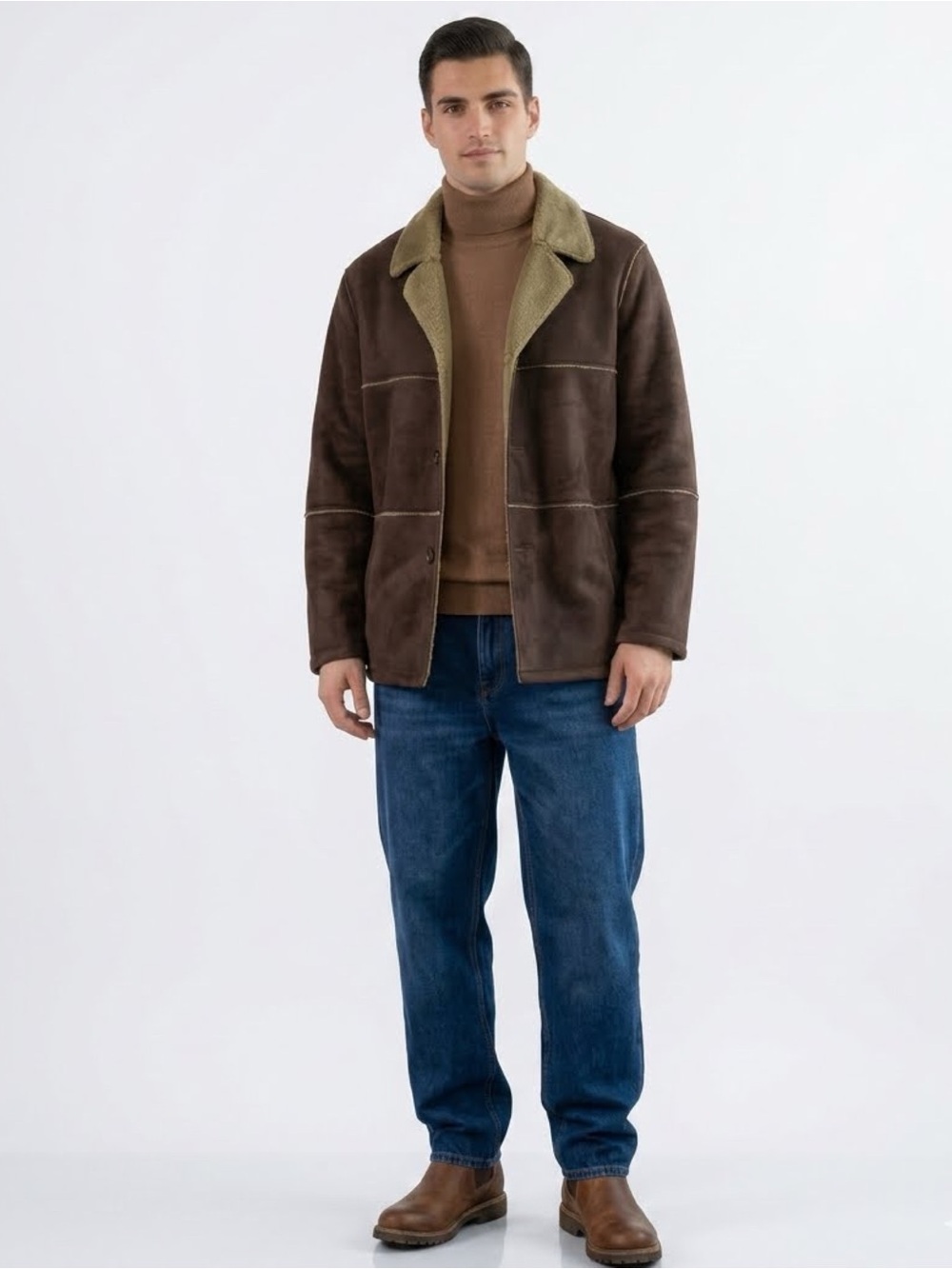 Vintage Whispering Smith Faux Shearling Brown Rancher Car Rugged Cabin Jacket XL